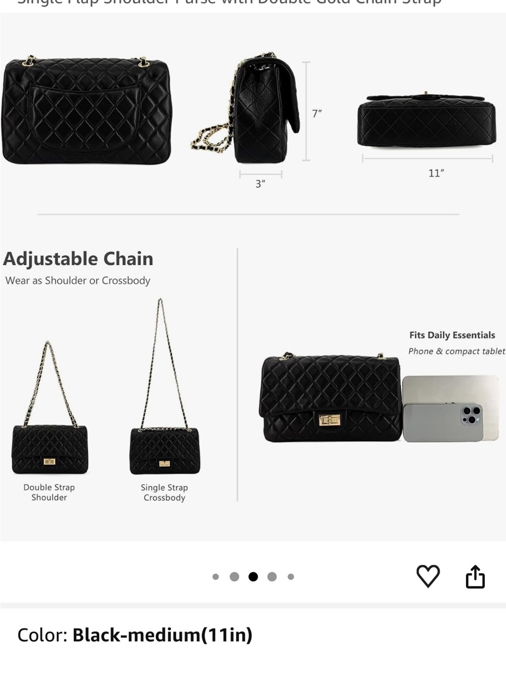 Quilted soft Leather Chain-Shoulder Bag in Black with Gold Hardware NWOT - Picture 8 of 11